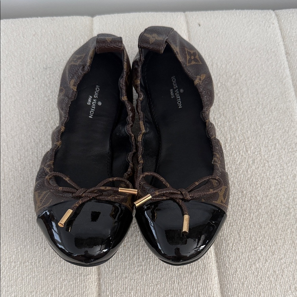 Louis Vuitton Monogram Flirt Ballerina Flats Brown and Black Women's Shoes